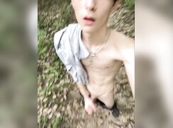 cute half asian cumming on nature