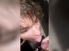 Twink sucks dad's cock in the bathroom