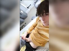horny smooth britboy cums in his hair
